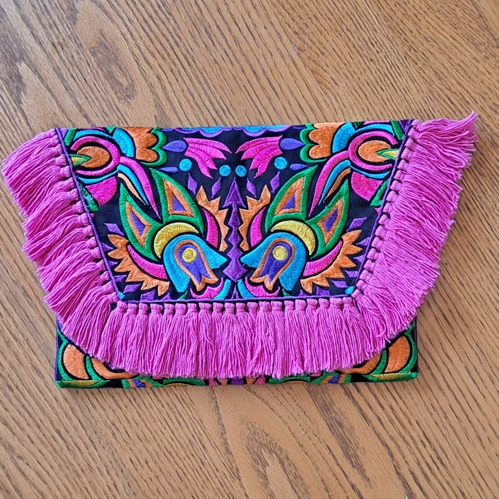Embroidered clutch